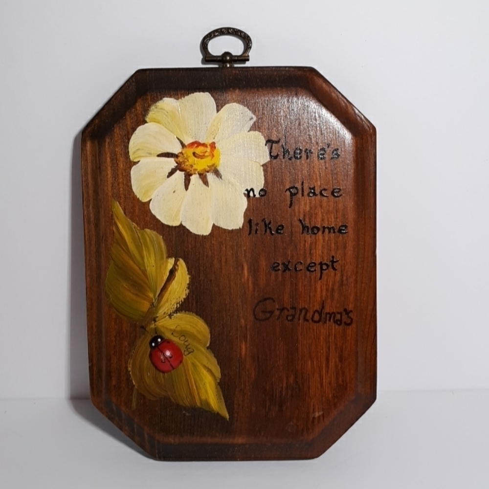 Vintage primitive farmhouse wooden grandma ladybug